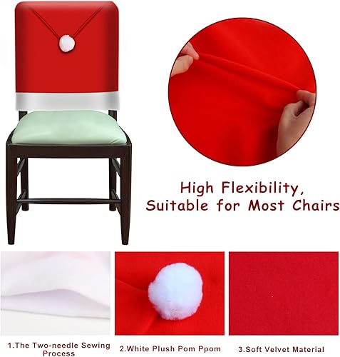 Miniatura 2 de KIMOBER Juego de 6 fundas de Navidad para silla de Navidad sombrero de Papá Noel fundas de silla de Navidad para decoración de comedor de Navidad