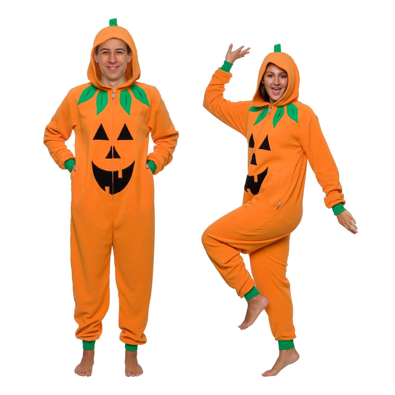 Funziez! Slim Pumpkin Erwachsene Onesie Jack O Lantern Halloween Kostüm Einteiler Cosplay Anzug für Erwachsene Frauen Männer, kürbis, L