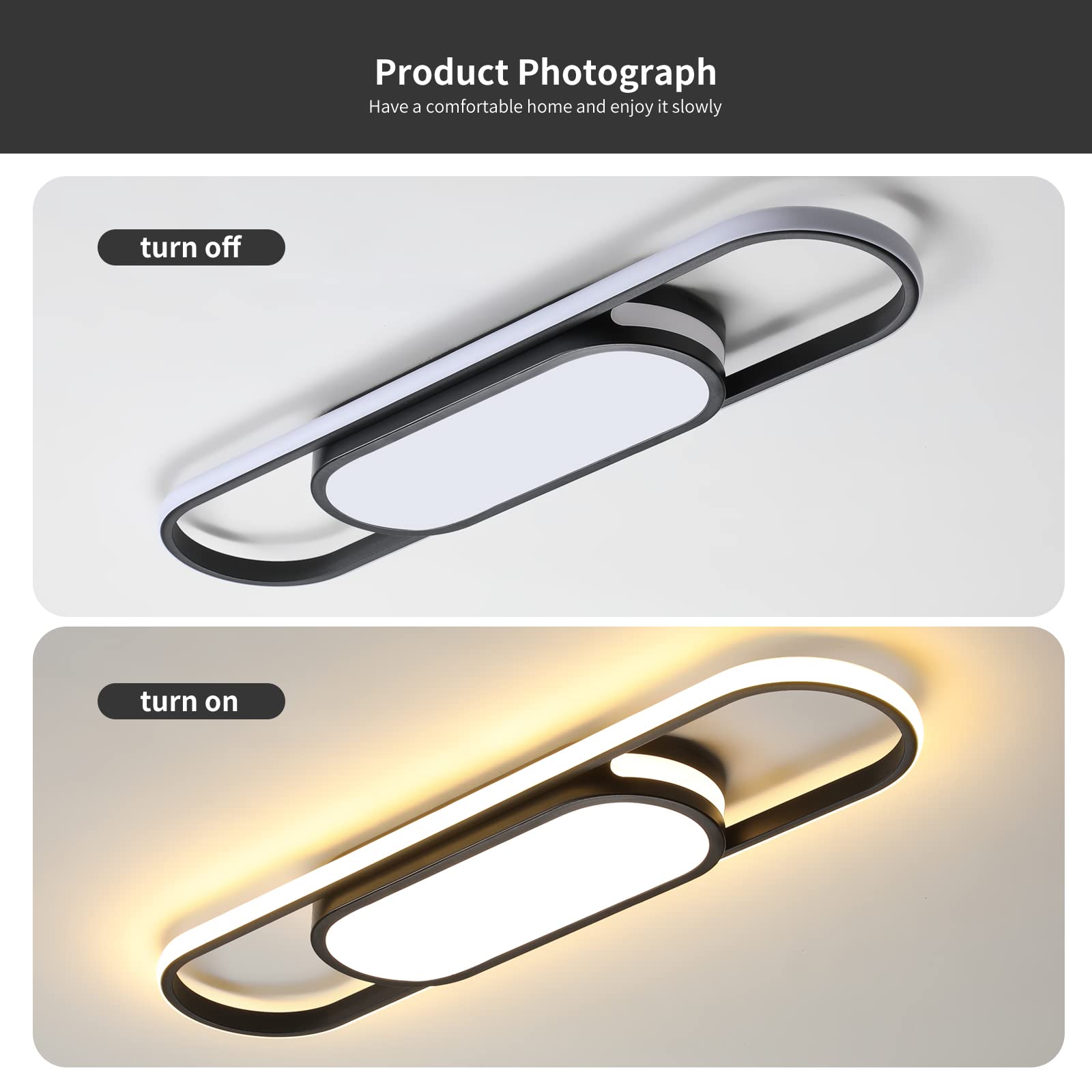 Oninio Plafoniera LED Soffitto 70cm Moderna Plafoniera Dimmerabile Lampada da Soffitto 40w lampada da soffitto per Soggiorno Camera da letto (Nero)