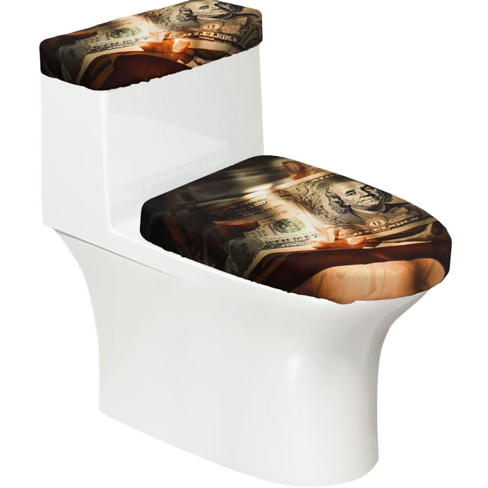 Mrowyc Black Usd 2-Piece Toilet Seat & Tank Lid Cover Set - Elastic Stretch Design - Universal Fit For U-Shape-O-Shape-Elongated Toilets - Functional Bathroom Decor & Housewarming Gift
