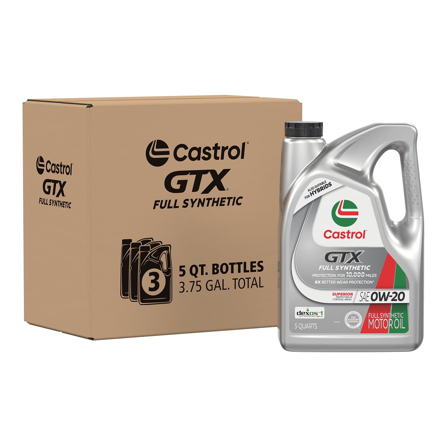 Castrol GTX Fully Synthetic 0W-20 Motor Oil 5 Quart Jug (3 Pack)