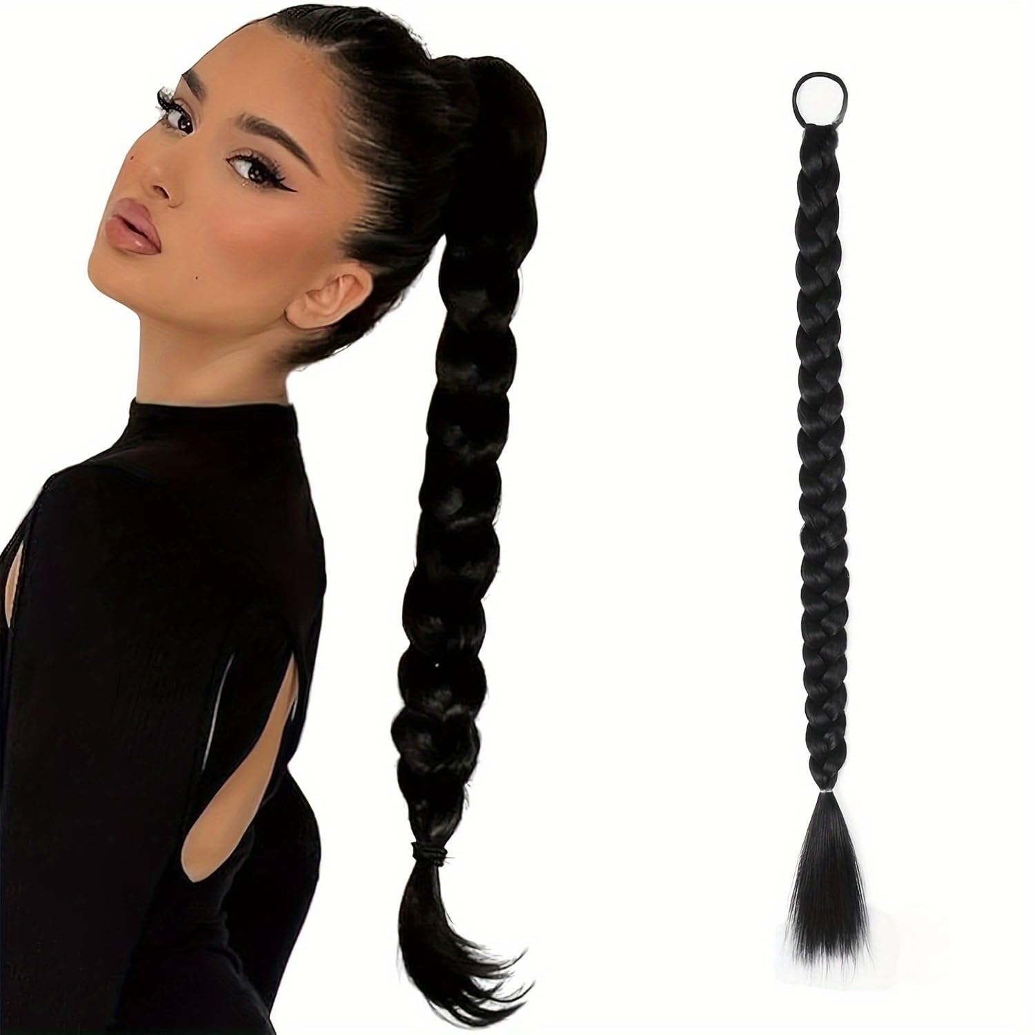Braid Ponytail Extensions | Real Human Hair Braided Ponytail (Natural Black Brown, 24")-image-18