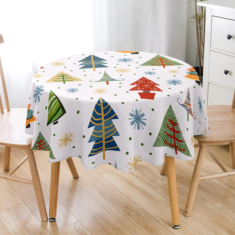Lukery Mantel Redondo Mantel Antimanchas, Árbol de Navidad Impreso Mantel Lavable Poliéster Mantel Mesa Redonda para Cocina, Comedor, Fiestas, Picnic (Blanco,Diámetro 180 cm)