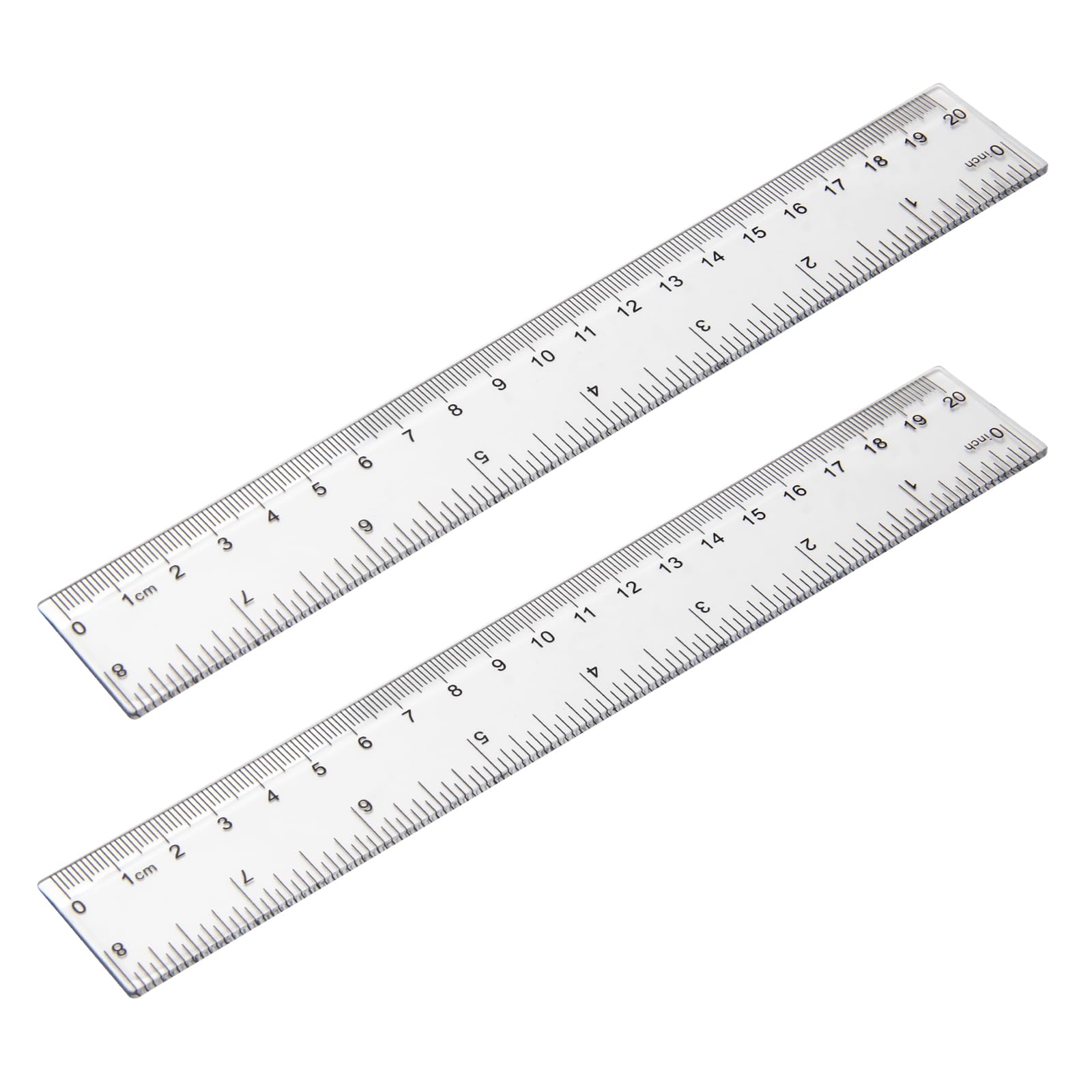 2 Pack - 8 inch Clear Plastic Ruler Straight Shatterproof Transparent Rulers for Office Supply (Clear)