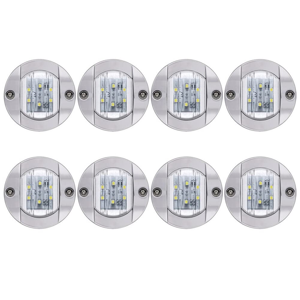 Surakey 8PCS Round Trailer LED Marker Clearance Tail Lights 3Inch Light 6 LED Waterproof Brake Stop Flush Mount with Plug Grommet Pigtail Hardwired for Trailer Truck RV Boat (White)