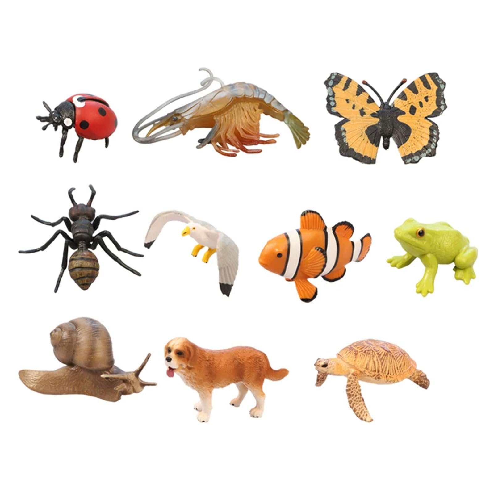 Zestaw Zabawek do Klasyfikacji Zwierząt Montessori, Realistyczne Miniaturowe Figurki Zwierząt z Drewnianą Tacą do Sortowania (10 szt.)