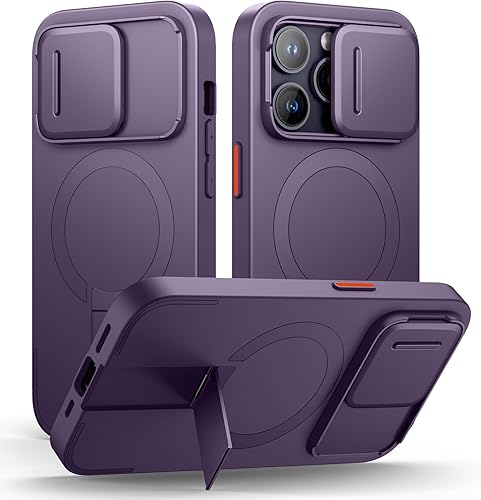 Miniatura 58 de SURITCH Funda para iPhone 14 Pro Max con cubierta magnética para cámara deslizante y soporte ajustable, compatible con MagSafe, funda protectora