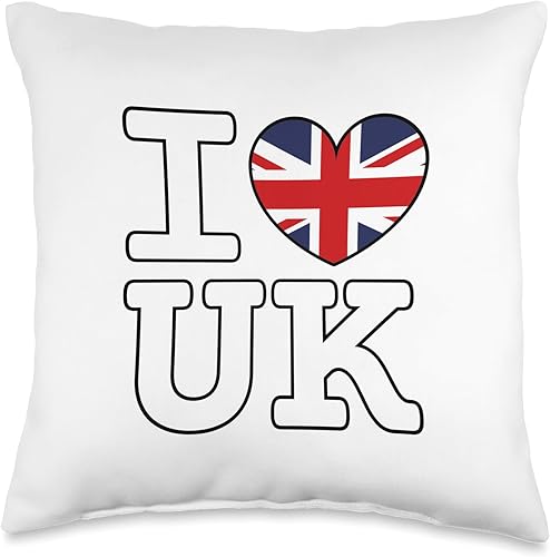 I Heart UK King Queen Union Jack British Isles I Love UK - Almohada de bandera de Reino Unido, Gran Bretaña, Inglaterra, 16 x 16 pulgadas, multicolor