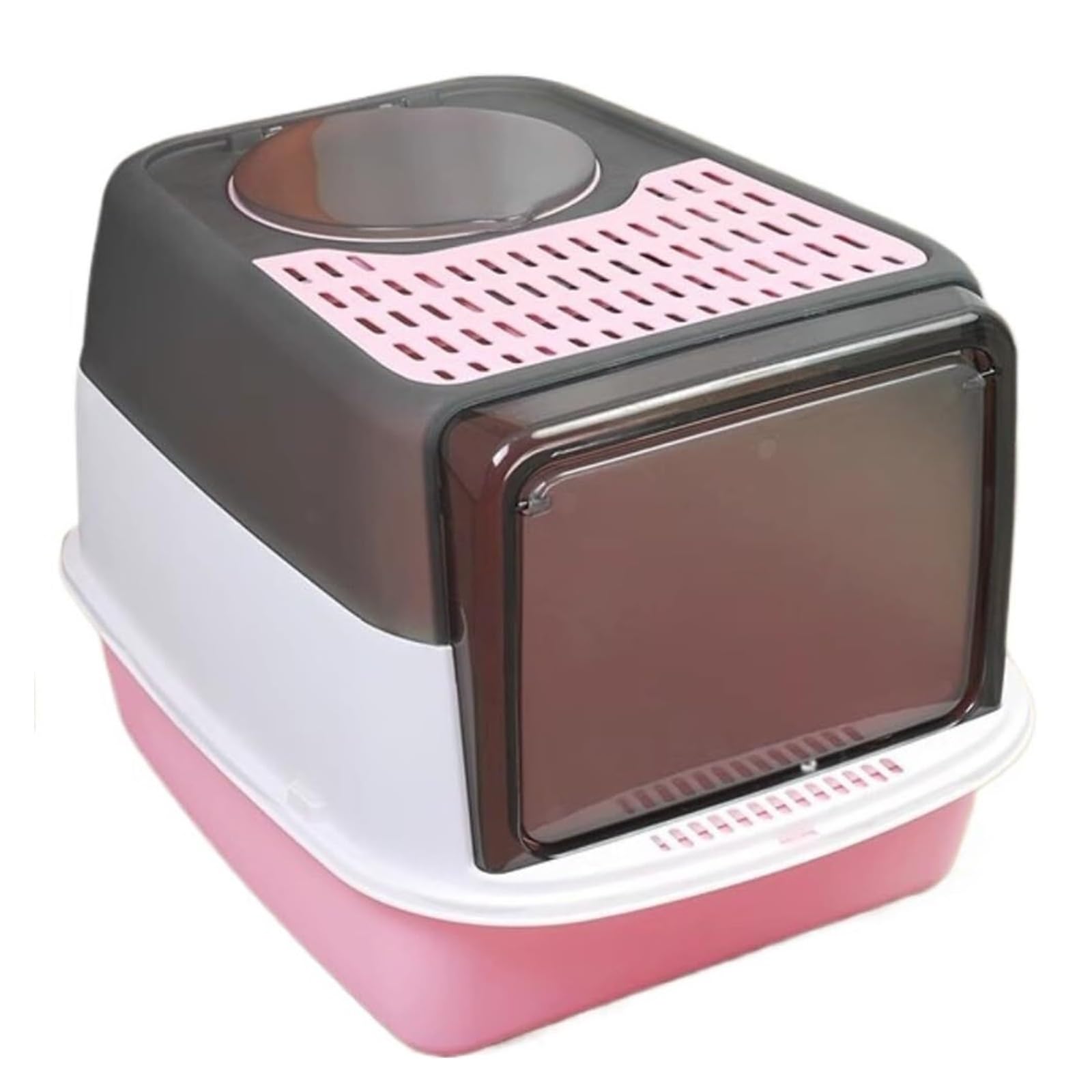 Caja de arena para gatos totalmente cerrada, caja de arena para gatos de alta cara con tapa, inodoro extraíble para mascotas, fácil limpieza (rosa)