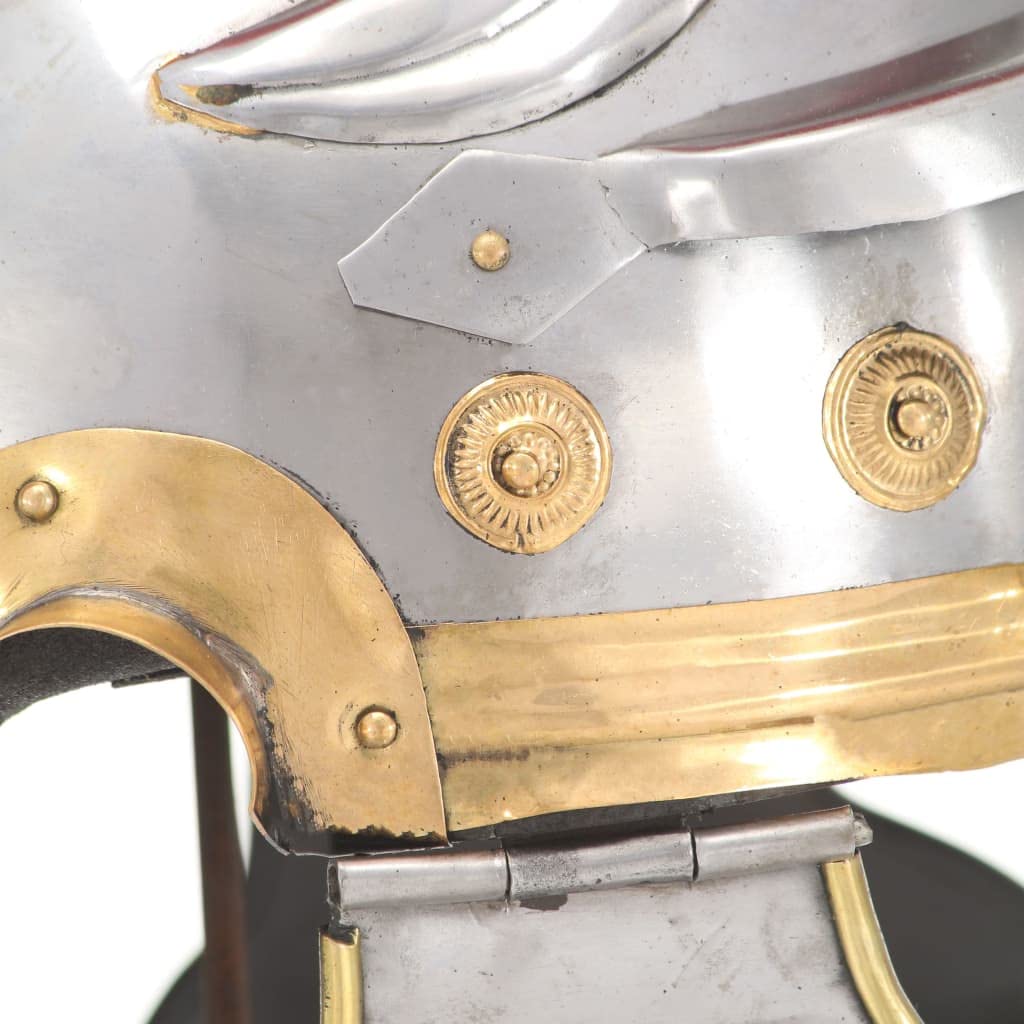 Casco de soldado romano antiguo, réplica de acero de calibre 18, latón plateado, 23 x 19 x 45 cm, para LARP Cosplay Recreación Teatro Decoración Colección
