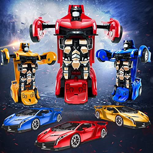 Amenon 3 Pack Transform Toys Robot Car Toys For Boys, 1:36 Automatic Deformation Push And Go Car Vehicle Toy Race Car For Kids Birthday Gifts #TOP5
