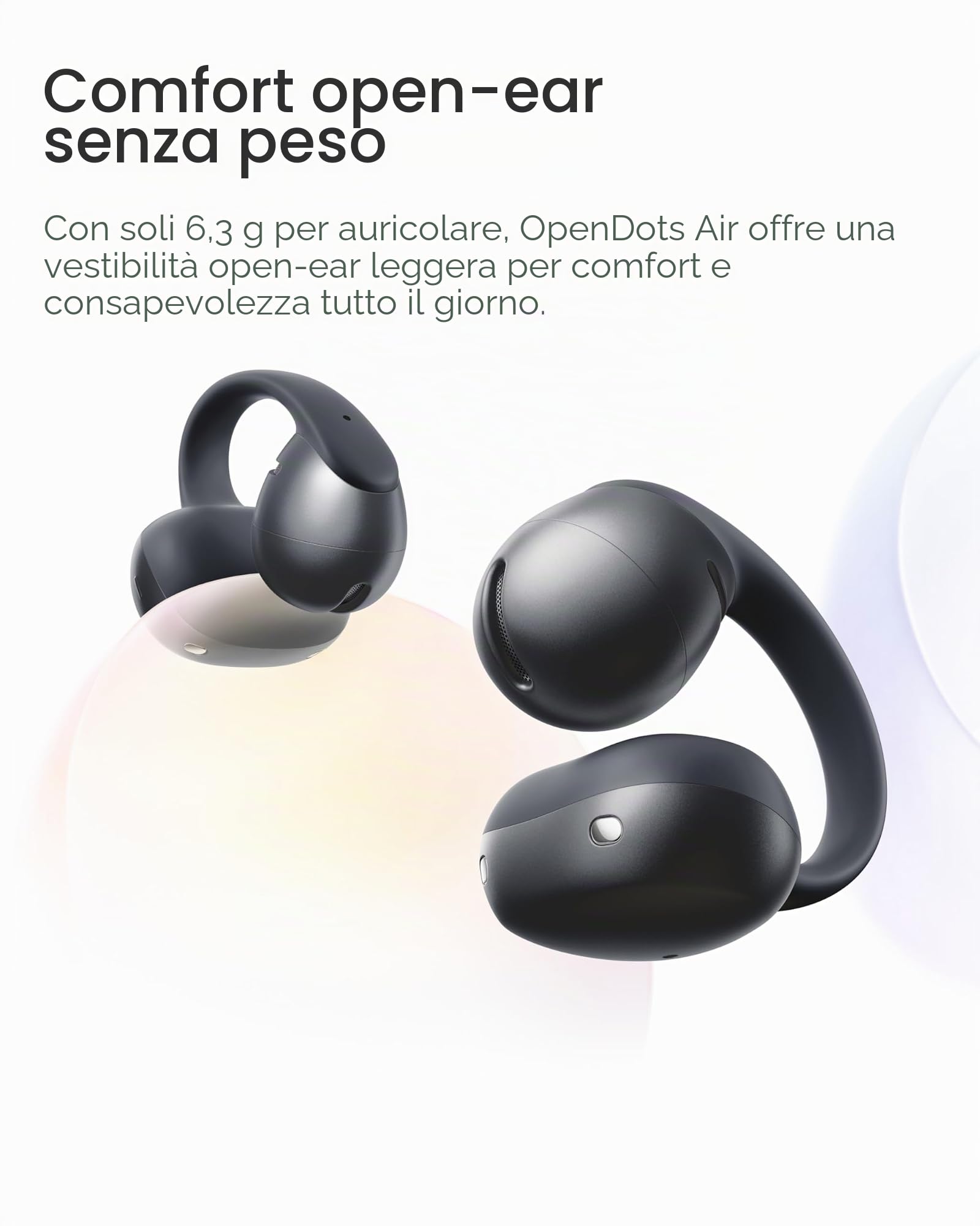 SHOKZ OpenDots Air cuffie open-ear clip-on, ultraleggere 6,3 g - Nero | bassi profondi, vestibilità sicura, 36 h di riproduzione, Bluetooth 6.1, riduzione rumore AI, IP55