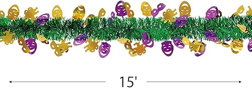 Miniatura 2 de Impresionante guirnalda de oropel de máscaras de Mardi Gras, 15 pies (1 unidad), calidad premium, perfecta para celebraciones y decoración del hogar