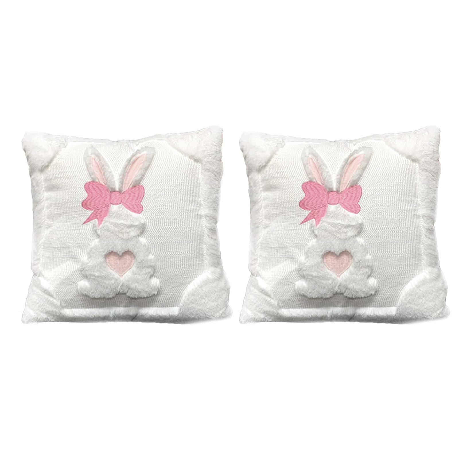 Kalttoy Of 2 Seasonal Plush Pillow Case Embroidered Rabbits Bowknot Washable for Easter Decor Plush Pillow Case