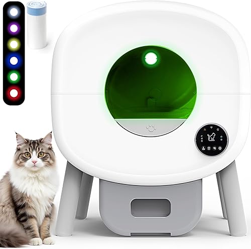 Caja de arena para gatos autolimpiante caja de arena automática extra grande para varios gatos, sin olor, control inteligente de aplicaciones, luz