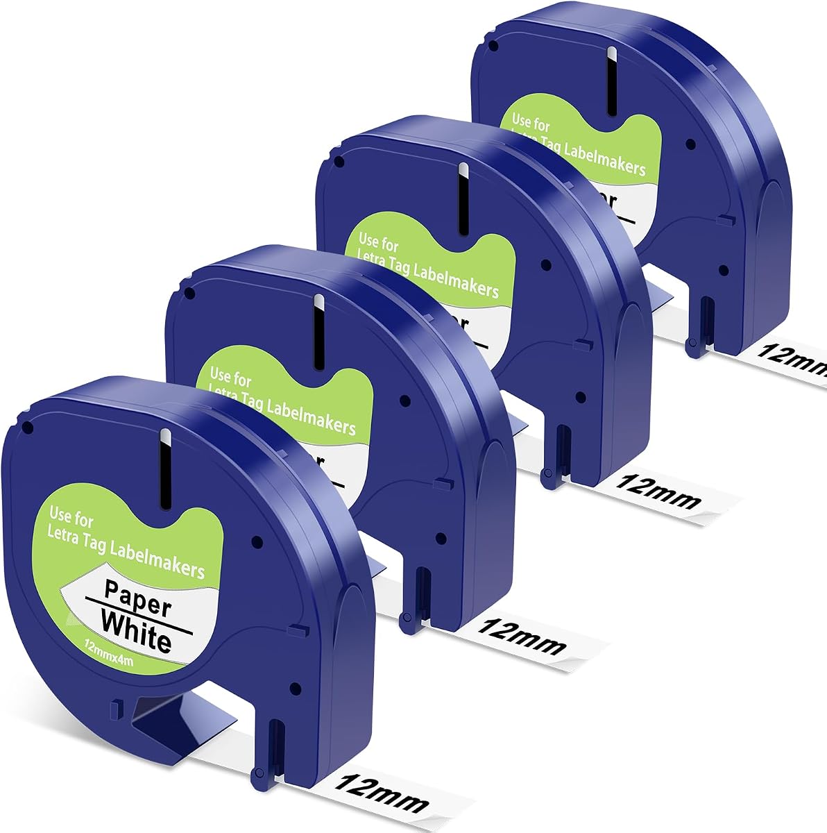 Compatible with Dymo LetraTag Label Maker Refills 91330 White Paper | Label Maker Tape 12mm x 4m (1/2" x 13') Replacement for Dymo LetraTag LT 100H 100T Plus 200B Qx50 4-Pack