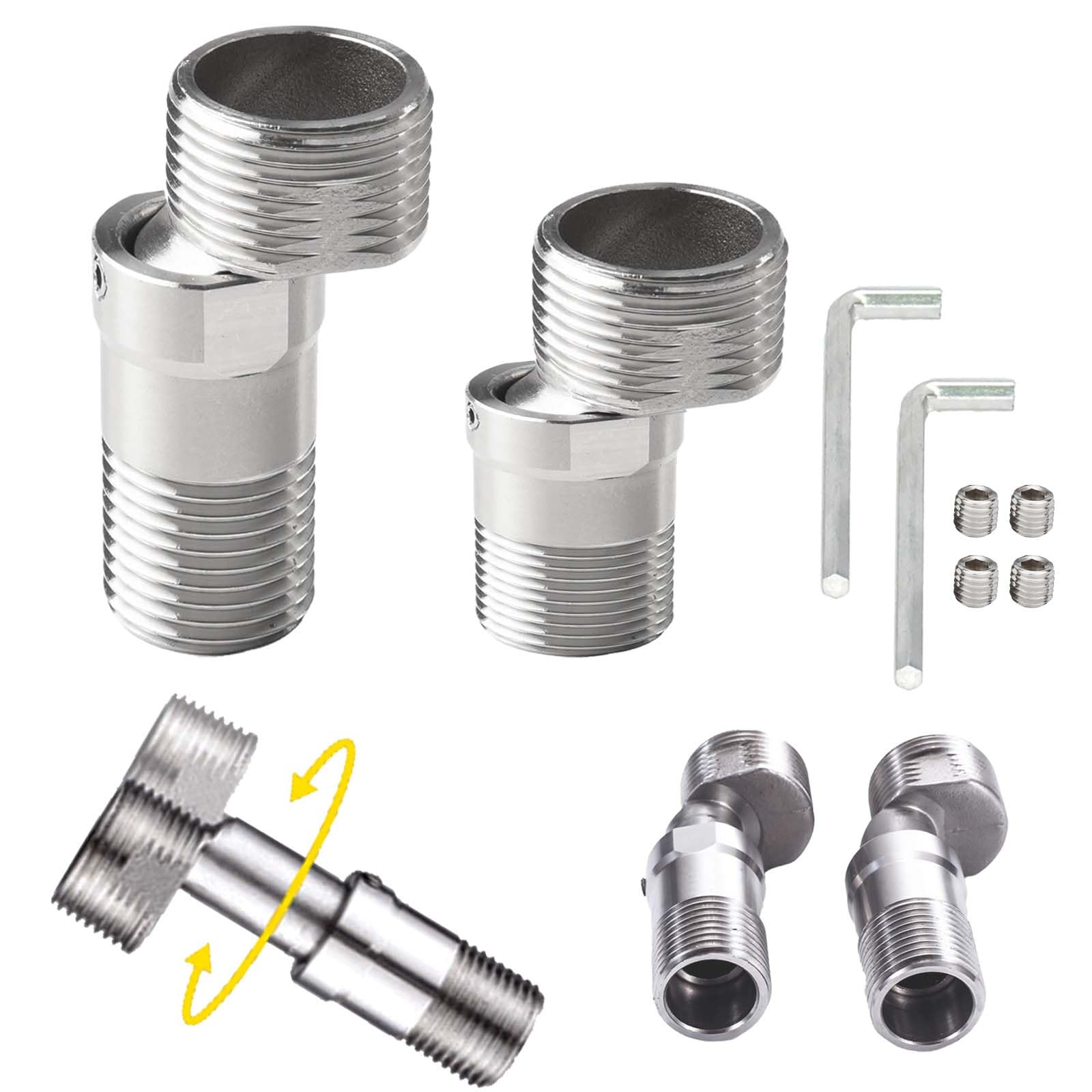 PARFCO Raccord Excentré 2 Pièces Adaptateur De Coude De Douche, Tête D'angle 360 ​​degrés, Courbé Excentrique Vis Coin, Pied Incurvé Coudé, Longueur Réglable, Pour Cuisine, Salle Bain