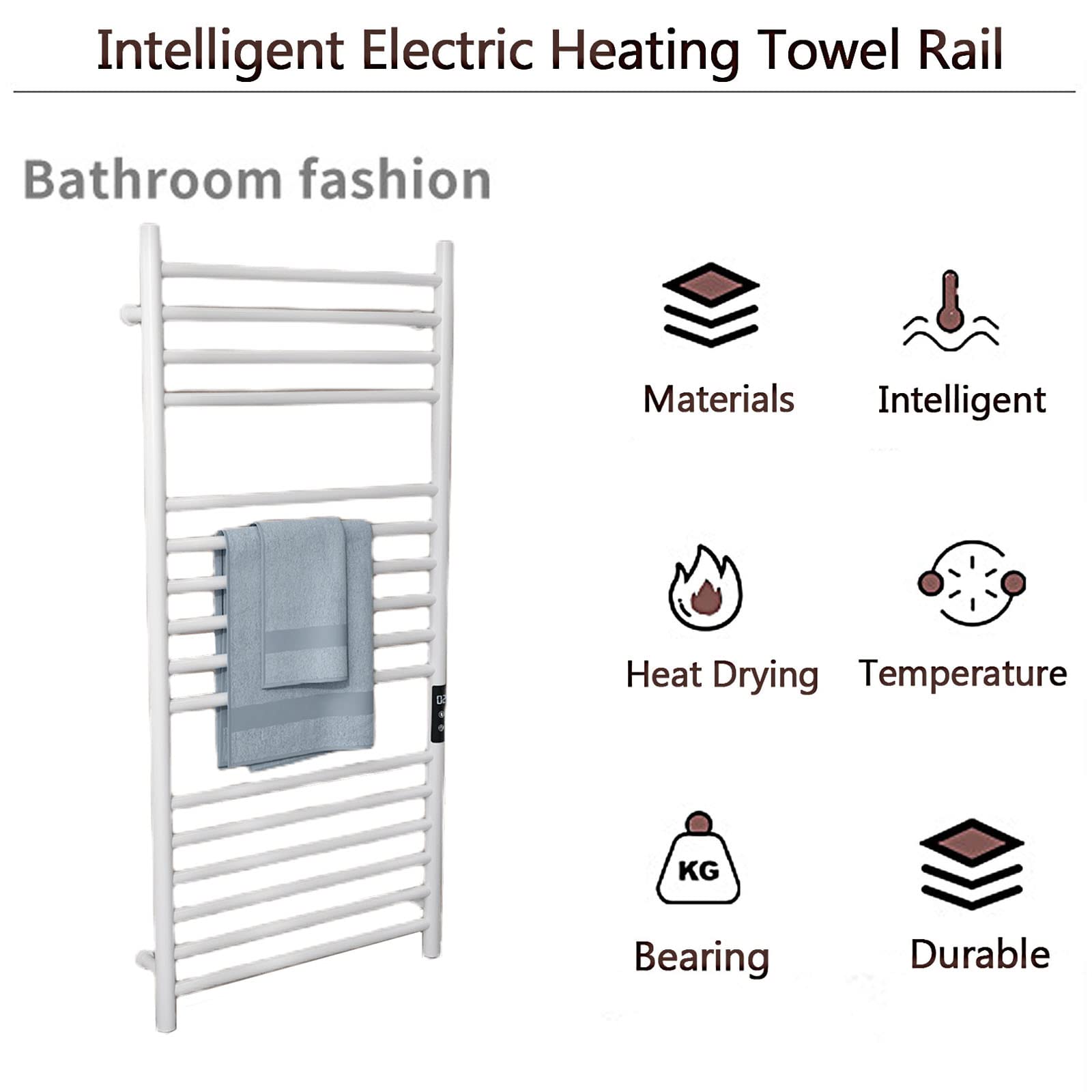 Nero Termoarredo Bagno,Bianco Scaldasalviette Elettrico,Montaggio A Parete Grande 16 Tondini Termoarredo Elettrico,Cronotermostato con Display Digitale,Bianca,Hard~Wired