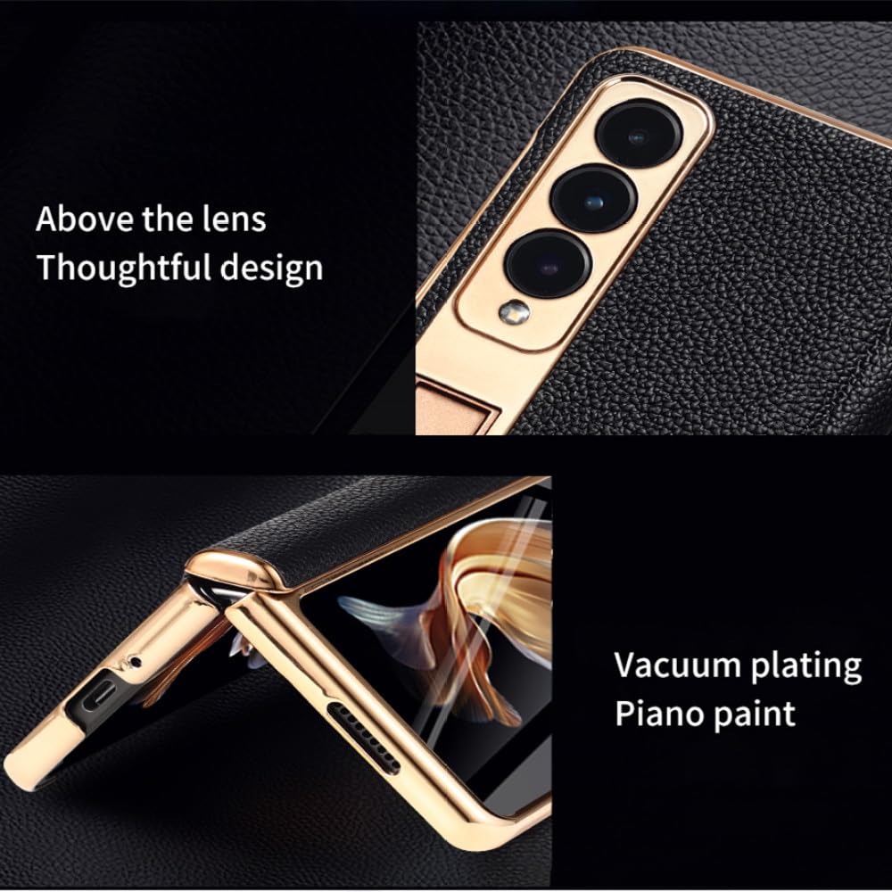 Custodia per telefono in vera pelle per Samsung Galaxy Z Fold5 Fold 5 4 3 Fold4 ZFold5 ZFold3 Cover posteriore con pellicola a specchio in vetro temperato, per Galaxy Z Fold4,4