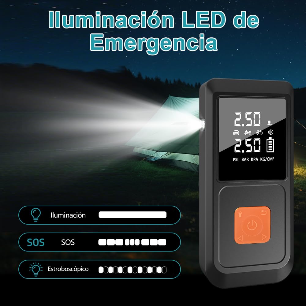 Arrancador de Batería 12V para Coche (Gasolina/Diésel) con Compresor de Aire Portátil y Power Bank 3 en 1, Inflador Eléctrico 10000mAh con Pantalla LCD y Arranque de Emergencia, Carga Rápida