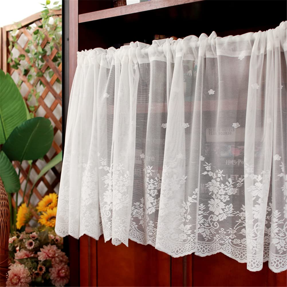 Tende corte, tende a mantovane, tenda corta in pizzo floreale con ricamo bianco, tenda romantica con asta a rete da caffè, piccola tenda for finestra da cucina e bagno(W x H 400x50cm)