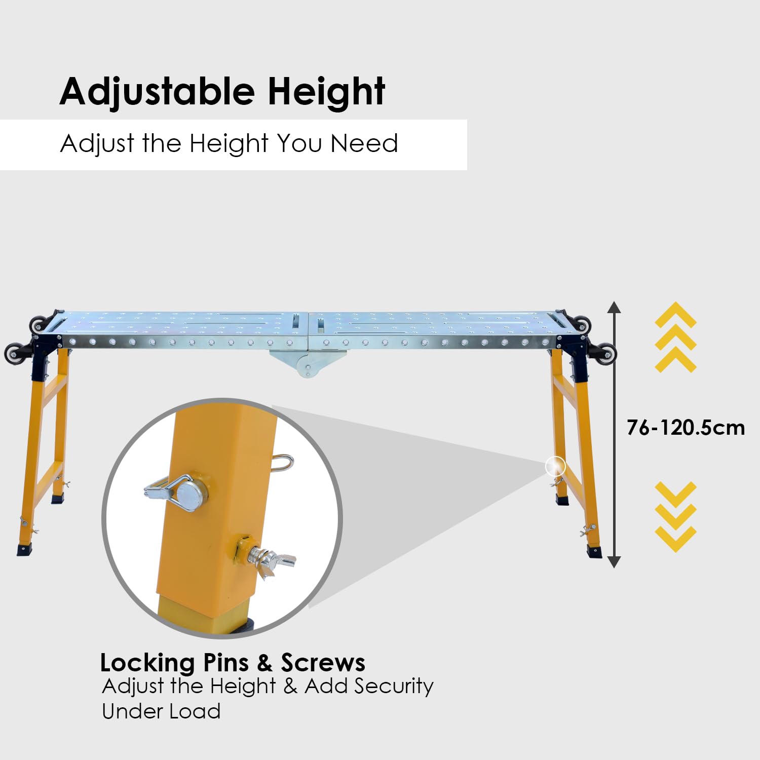 TOPWAY Piattaforma di Lavoro Pieghevole e Regolabile, Capacità di Carico di 500 kg, con 4 Ruote, Ponteggio Pieghevole per Banco di Lavoro per Lavori in Interni ed Esterni, 180 x 36 x 120,5 cm