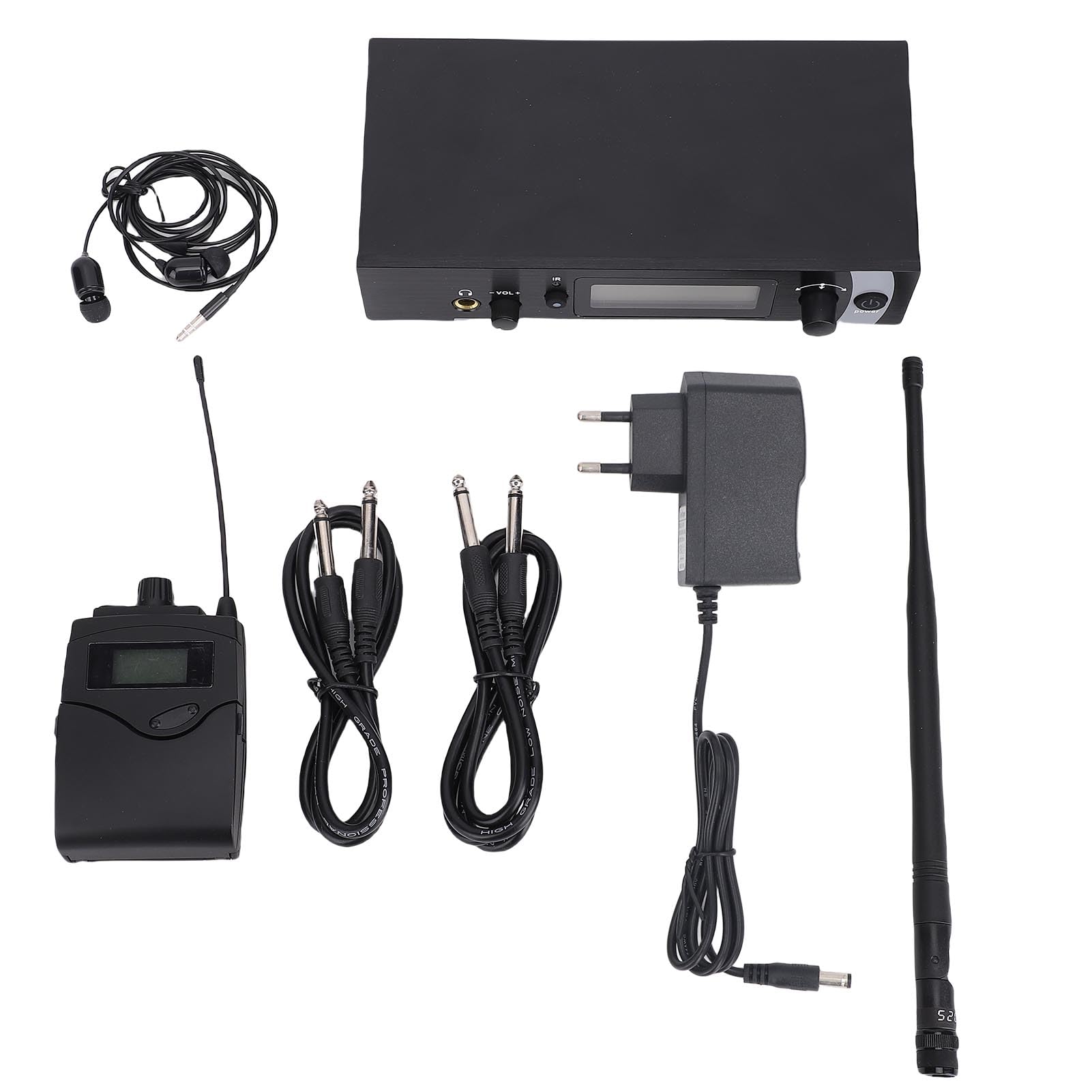 UHF Wireless in Ear Monitor System, 550-590MHz Band Wireless IEM, Range 164ft, per Palcoscenico, Banda, Studio, Discorso (Spina Europea)