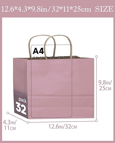 Miniatura 5 de qiqee Bolsa de regalo grande de 13 x 4.5 x 10 pulgadas con asas, 32 bolsas de papel de regalo, bolsas de papel de regalo rosa y morado, múltiples