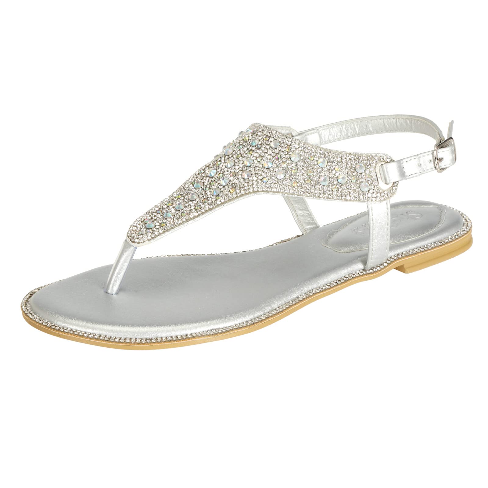 SheSole Women's Silver Thong Sandals Dressy Summer Bling Rhinestone