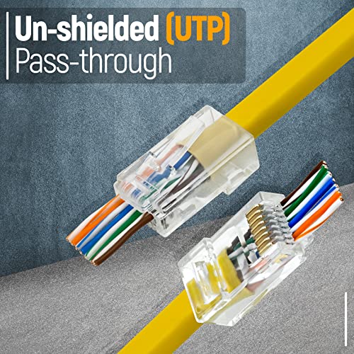 Gtz Rj45 Cat5E Pass Through Connectors - Pack Of 100 - Ez To Crimp Modular Plug For Solid Or Stranded Utp Network Cable - Male Ethernet Connector End thumb #3