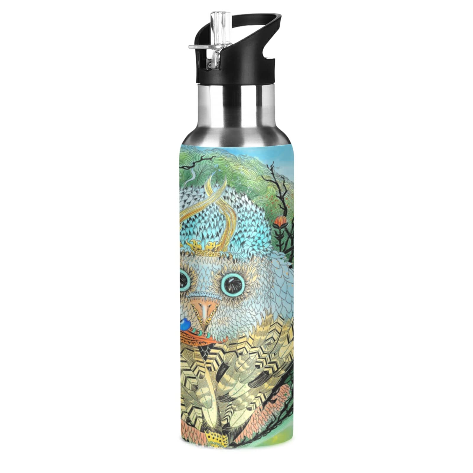 Mnsruu Lindo Bebé Ardilla Animal Botella De Agua Deportes Con Pajita, Botellas Termica Acero Inoxidable 600ML