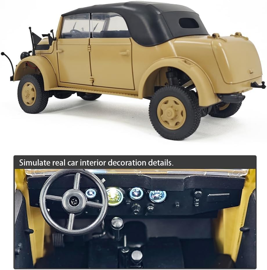 Image of 1:12 RC Vintage Military Car, 2.4GHz Remote Control Off-Road Vehicle with LED Lights, Smoke Effect, Opening Hood, Realistic Suspension, USB Rechargeable RC Car for Kids & Collectors
