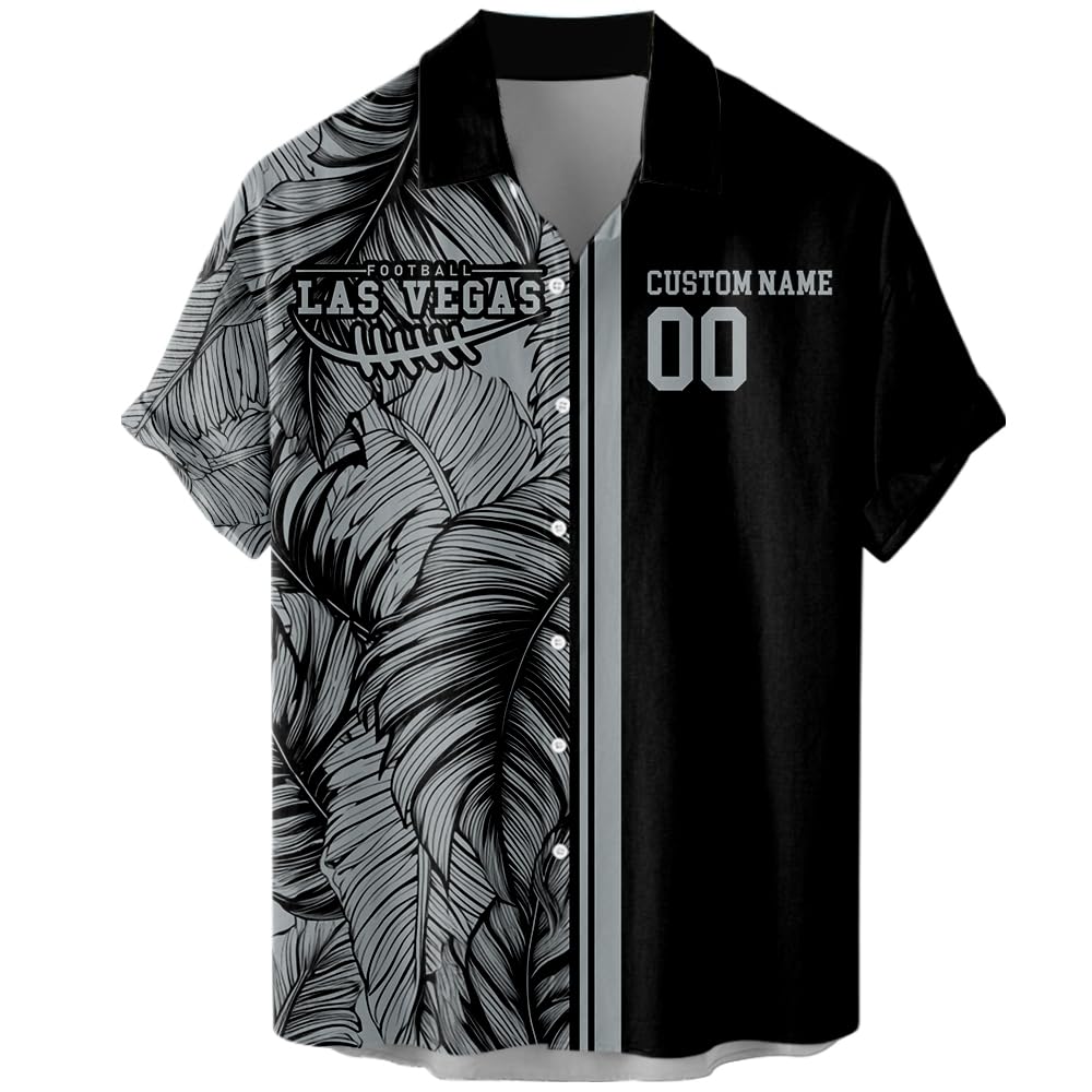 Mens Football Hawaiian Custom Shirts Tropical Vibes Personalized Name Number Logo Aloha Beach Button Down Plus Size