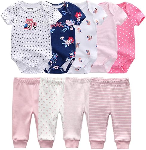 Kiddiezoom Conjunto de canastilla para bebé, 9 piezas, conjunto de mamelucos y pantalones, conjunto de regalo unisex para bebé, Conjunto Tp60, 3-6