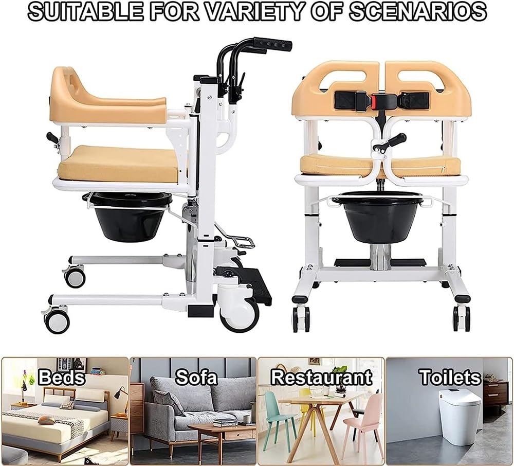 Silla de baño elevadora for pacientes paralíticos, con cojín suave y cuña Ajuste hidráulico multifuncional Altura de elevación del pie 180° Asiento dividido Rueda universal Ducha Silla de ruedas Carga