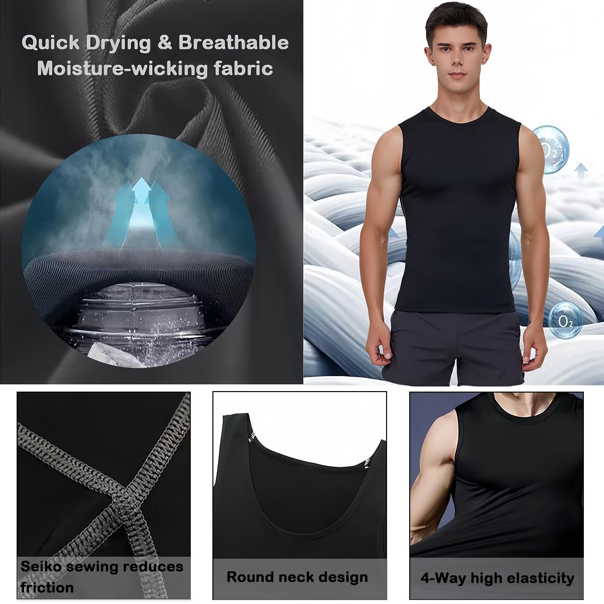 Camiseta de compresión sin Mangas para Hombre para Deportiva,Camisetas de Correr ranspirable Secado Rápido para Hombre,Tops de Compresión Jogging Fitness