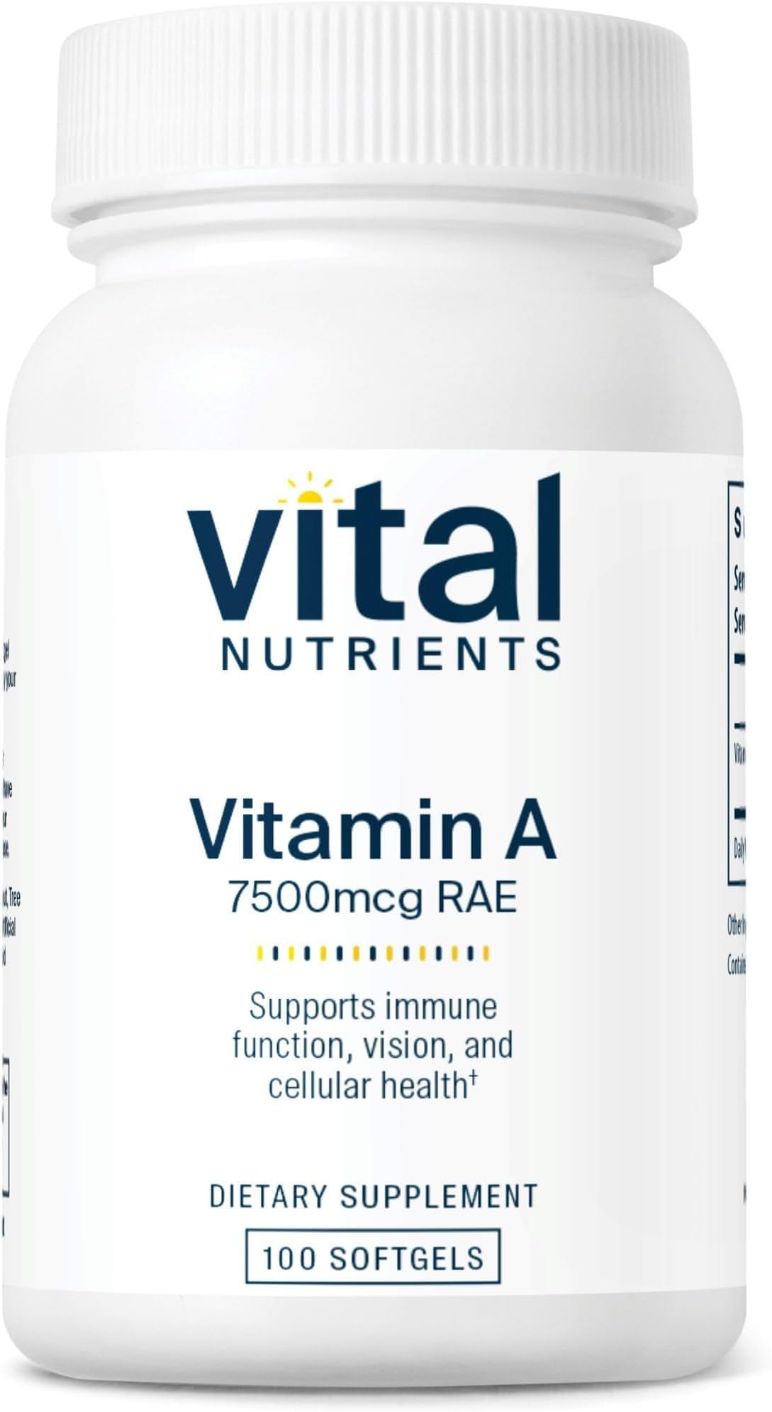 Vital Nutrients Vitamin A 7500mcg RAE - Vitamin A Supplement for Immune Function, Vision, Skin, and Cellular Health - Gluten, Dairy, Soy Free - Non-GMO - 100 Capsules
