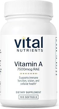 Vital Nutrients Vitamin A 7500mcg RAE - Vitamin A Supplement for Immune Function, Vision, Skin, and Cellular Health - Gluten, Dairy, Soy Free - Non-GMO - 100 Capsules