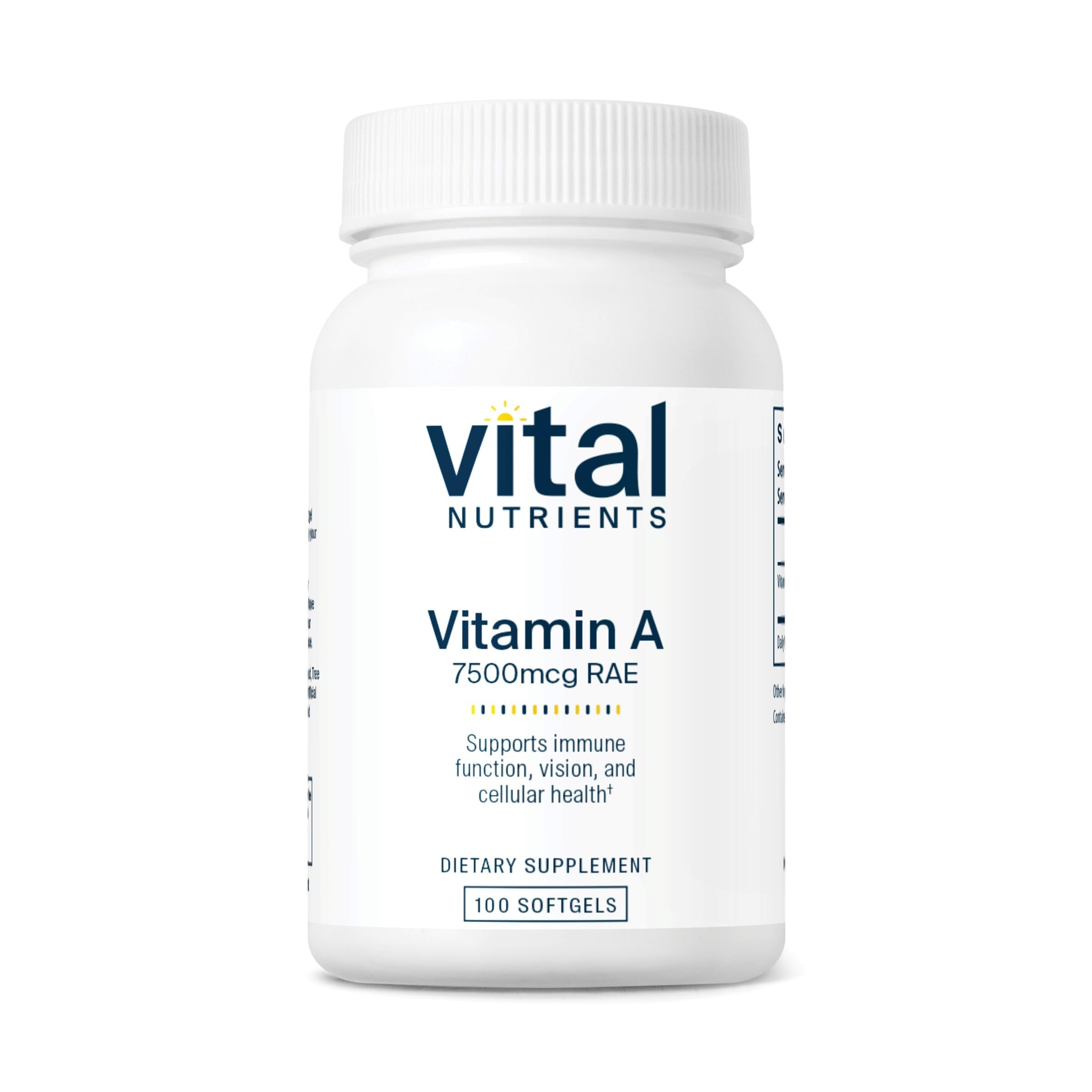 Vital Nutrients Vitamin A 7500mcg RAE | Vitamin A Supplement for Immune Function, Vision, Skin, and Cellular Health | Gluten, Dairy, Soy Free | Non-GMO | 100 Capsules