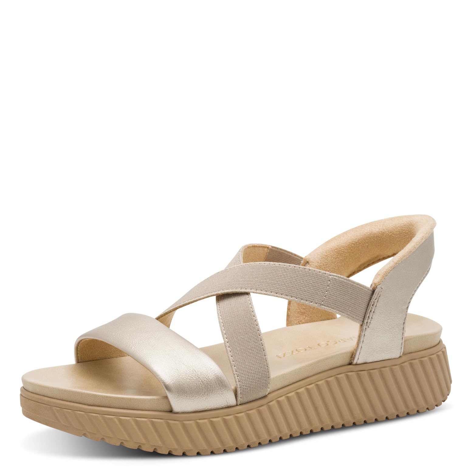 MARCO TOZZI Women Sandal soft Feel Me footbed soft lining Summery, metallic (PLATINUM), 5.5 UK