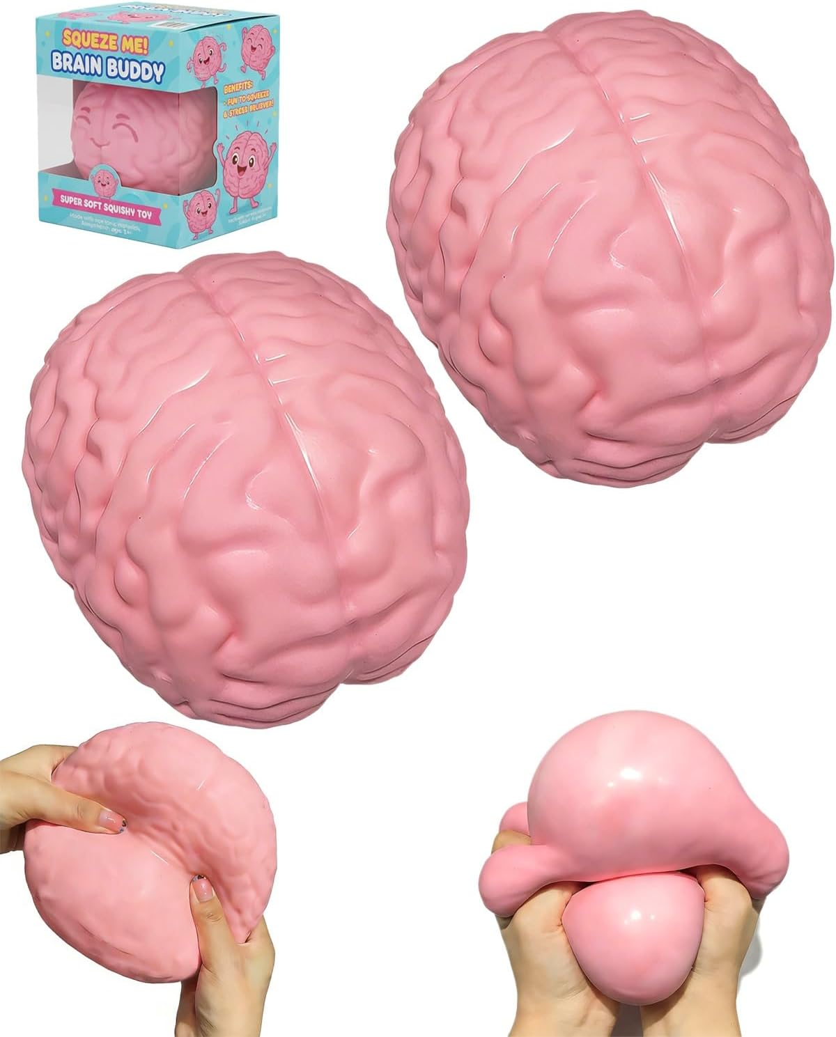 Giant Brain Squishy - Jumbo Stress Relief Ball, Extra Soft TPR Slow Rising Squeeze Fidget for Anxiety, ADHD, Office Desk Decor, Sensory Play, Gift for Kids & Adults