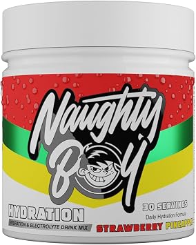 Naughty Boy Hydration Electrolyte Powder, Zero Sugar Hydration Drink Mix with Electrolytes & Creatine, 30 Servings, Strawberry Pineapple