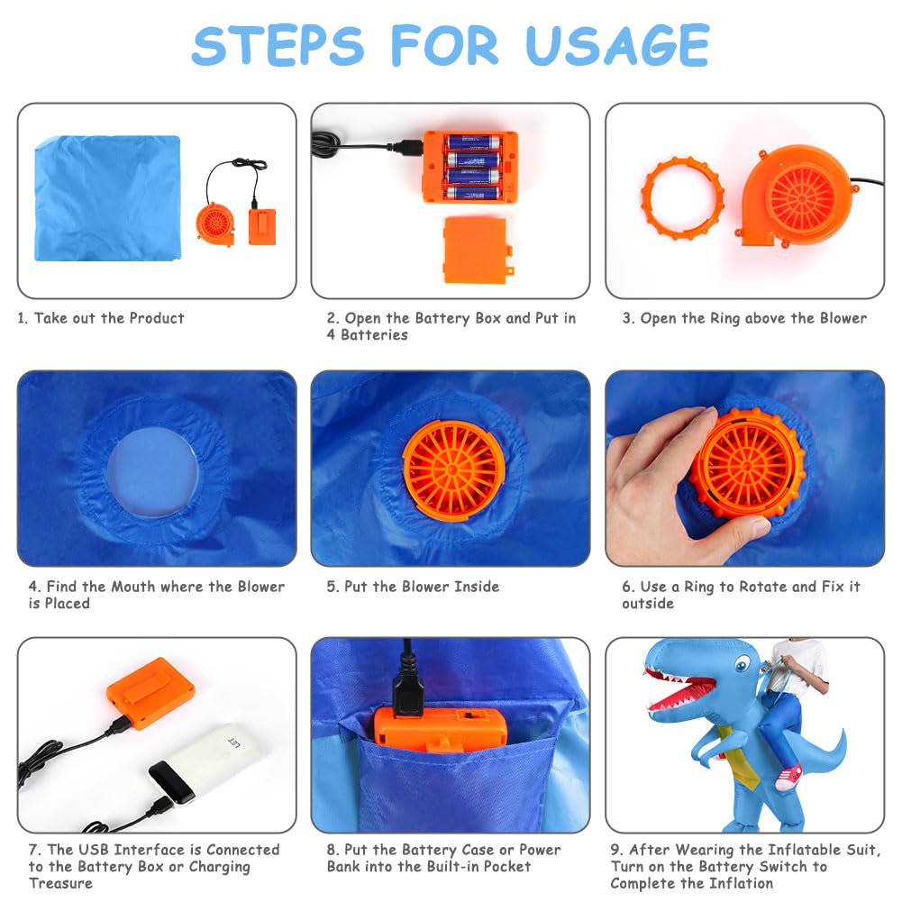 AOOWU Costume Gonfiabile, Costumi Gonfiabili Bambin Travestimento Gonfiabile, Dinosauro Gonfiabile Costumi Divertenti per Insegnanti Scuola Festa di Halloween, Carnevale