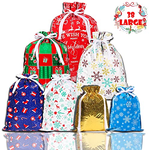 CASPLUS Christmas Drawstring Gift Bags (38PCS)