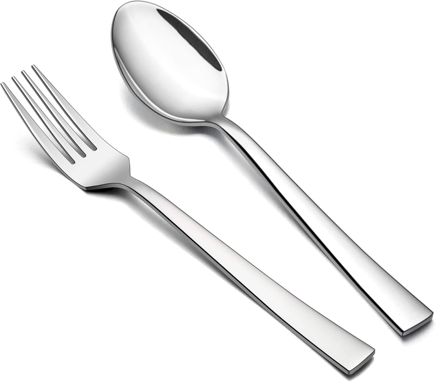 E-far Dinner Forks Set of 12 and Dinner Spoons Set of 12, 7.9 Inch Stainless Steel Forks and Spoons for Home, Kitchen or Restaurant, Non-toxic & Mirror Polished, Squared Edge & Dishwasher Safe