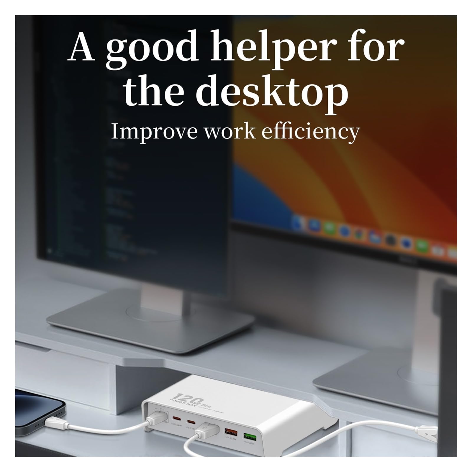 Blok Ładowarki USB C O Mocy 120 W, 6-portowa Ładowarka Biurkowa, Superszybka Stacja Ładująca Typu, Koncentrator, Przedłużacz Długości 5 Stóp MożLiwość Szybkiego łAdowania(Black)