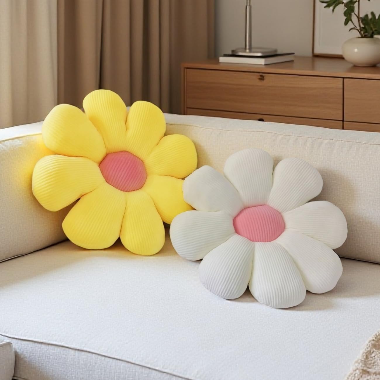 2 Pcs Flower Pillow Decorative Throw Pillows for Girls Preppy Room Decor, Cute Aesthetic Flower Daisy Shaped Throw Pillows for Bedroom Bed Couch Chair