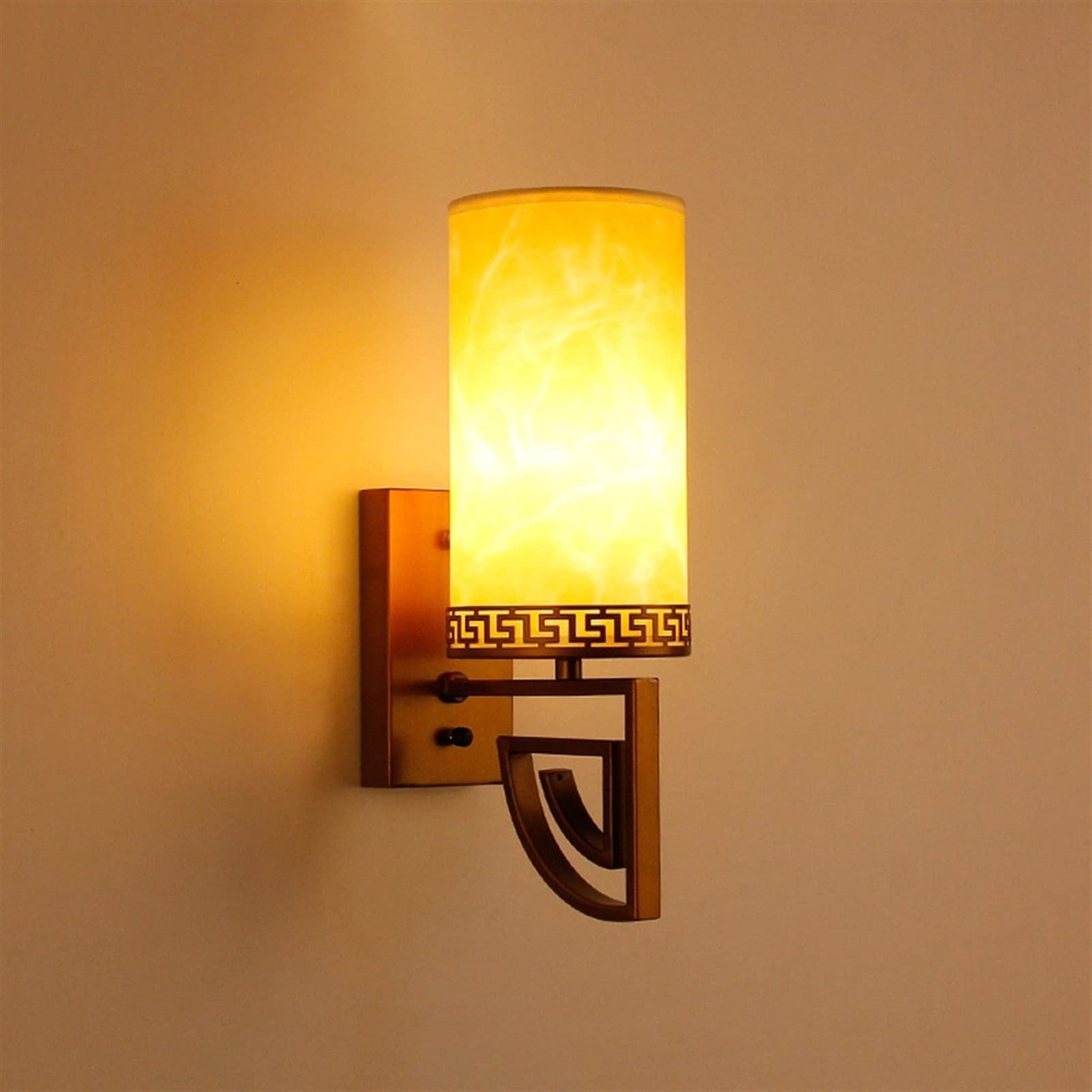 VDOQTLJT European Wall Light American Simple LED Bedside Sconce Retro Chinese with PVC Lampshade Ony Corridor Bronze Matte Black Dective Lamps [Energy Class A+] ng(Brass)