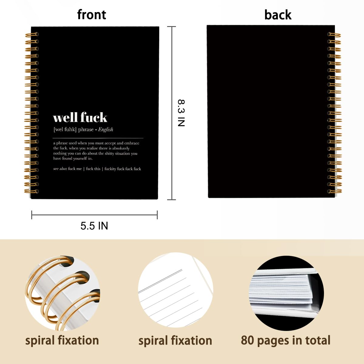 Tizzer Funny Well F Definition - Cuaderno de tapa dura rayado en espiral para notas de trabajo, diario, 5.5 x 8.3 pulgadas, regalos de condolencias para mal día, pérdida de trabajo, pérdida de