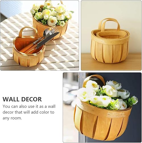 Miniatura 4 de DOITOOL Contenedor tejido de mimbre hecho a mano colgante tejido de hierba marina tejida retro maceta de madera contenedor de flores florero floral